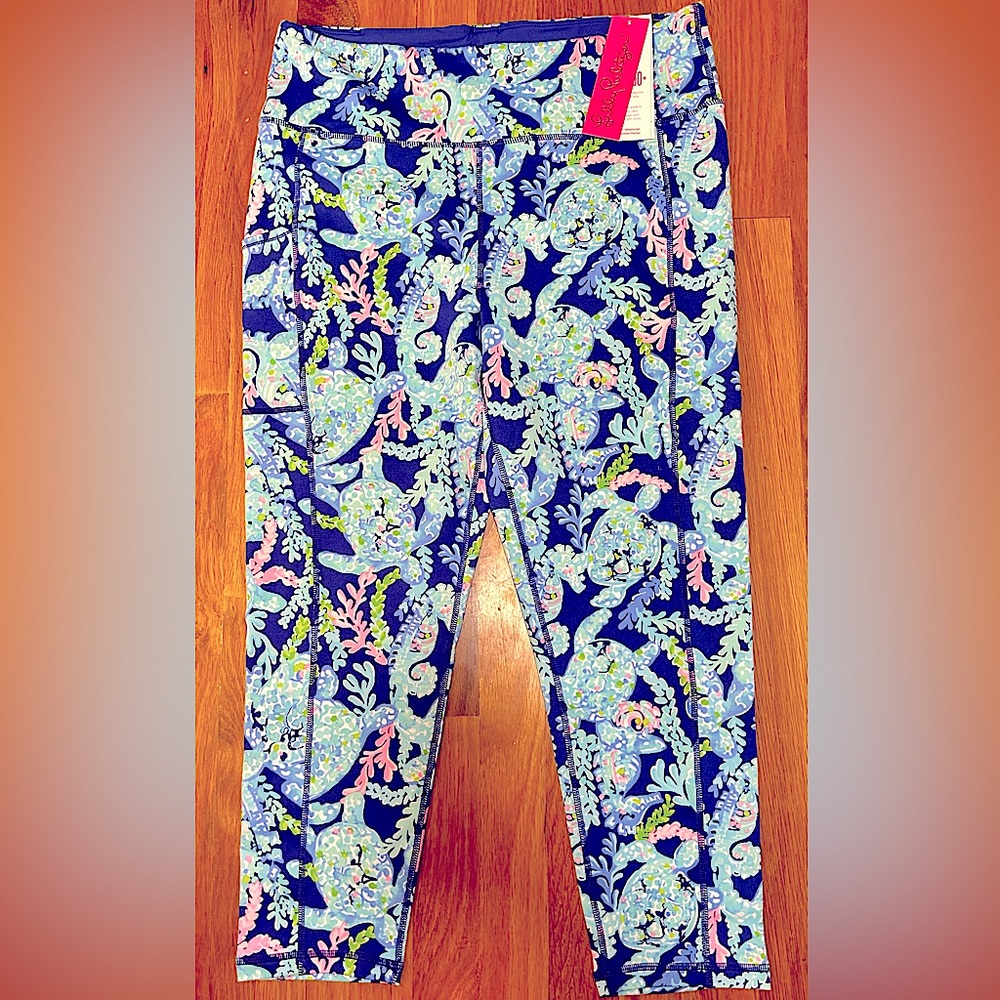 Lilly Pulitzer XL NWT UPF50 Blue Turtle Villa Luxletic High Rise Midi Leggings